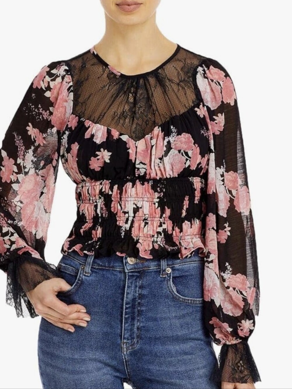 Free People NWT Womens Daphne Floral Smocked Blouse XS. It Retails $128